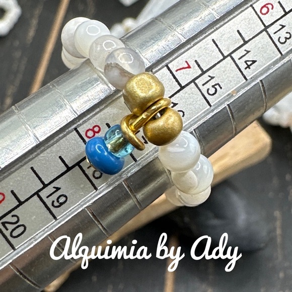 Handmade beaded lace agate  ring band - Picture 2 of 3